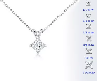A 14k White Gold 1/4 Carat Princess-cut Diamond Four Prongs Pendant
