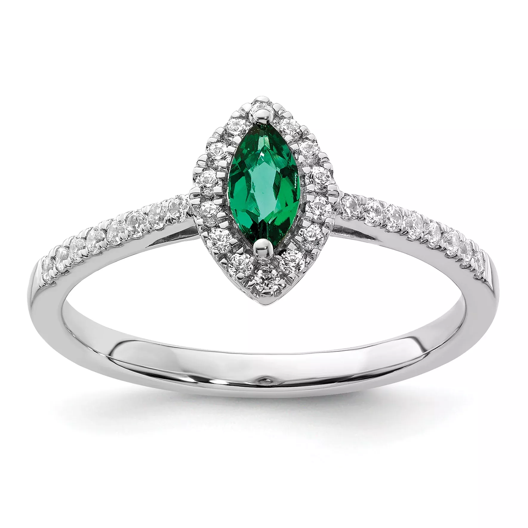 14k White Gold 1/5 carat Lab Grown Diamond VS/SI+ G+ and Lab Created Emerald May Birthstone Post Earrings
