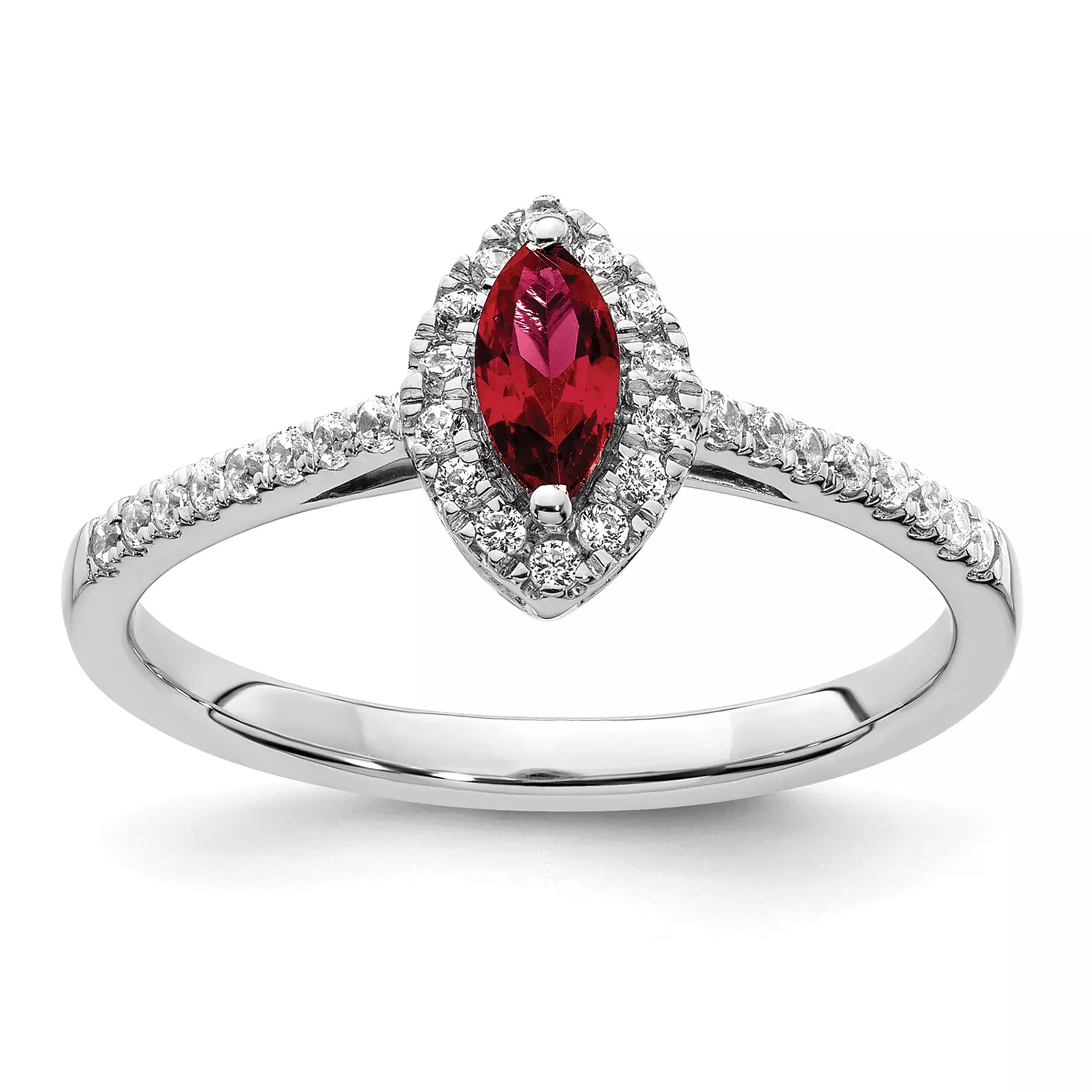 14k White Gold 1/5 carat Lab Grown Diamond VS/SI+ G+ and Lab Created Ruby July Birthstone Post Earrings