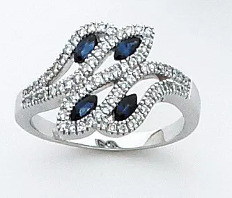 14k White Gold 14mm Diamond And Sapphire Ring