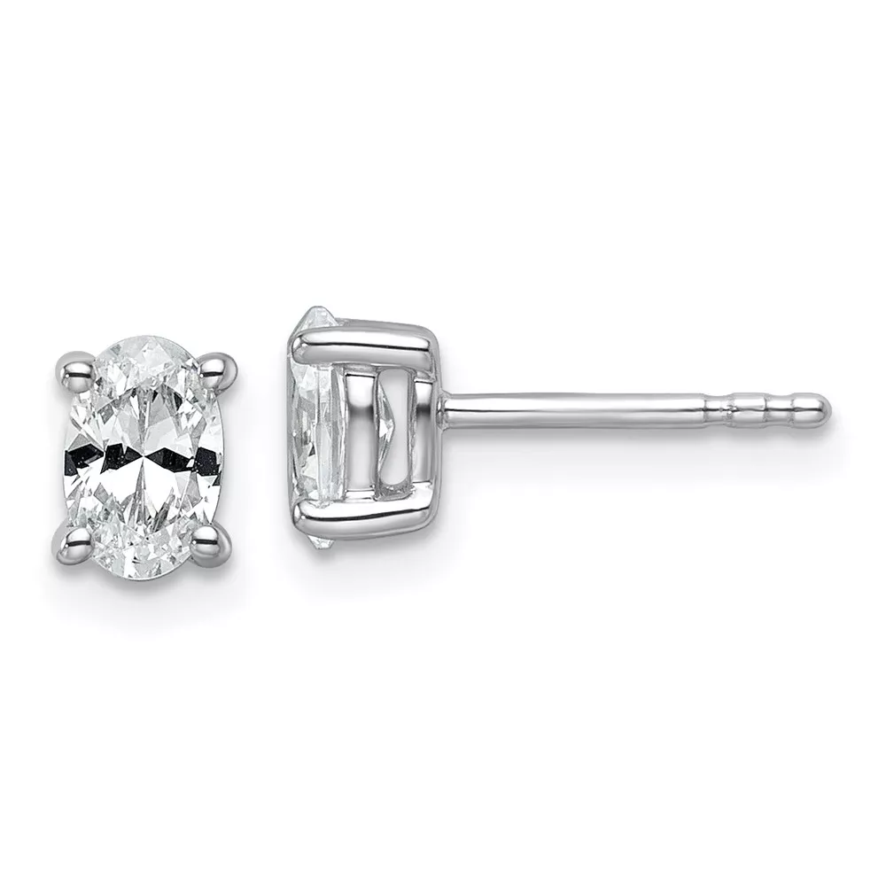 14k White Gold 3/4 carat Lab Grown Diamond VS/SI+ G+ Complete Oval Four Prong Stud Earrings