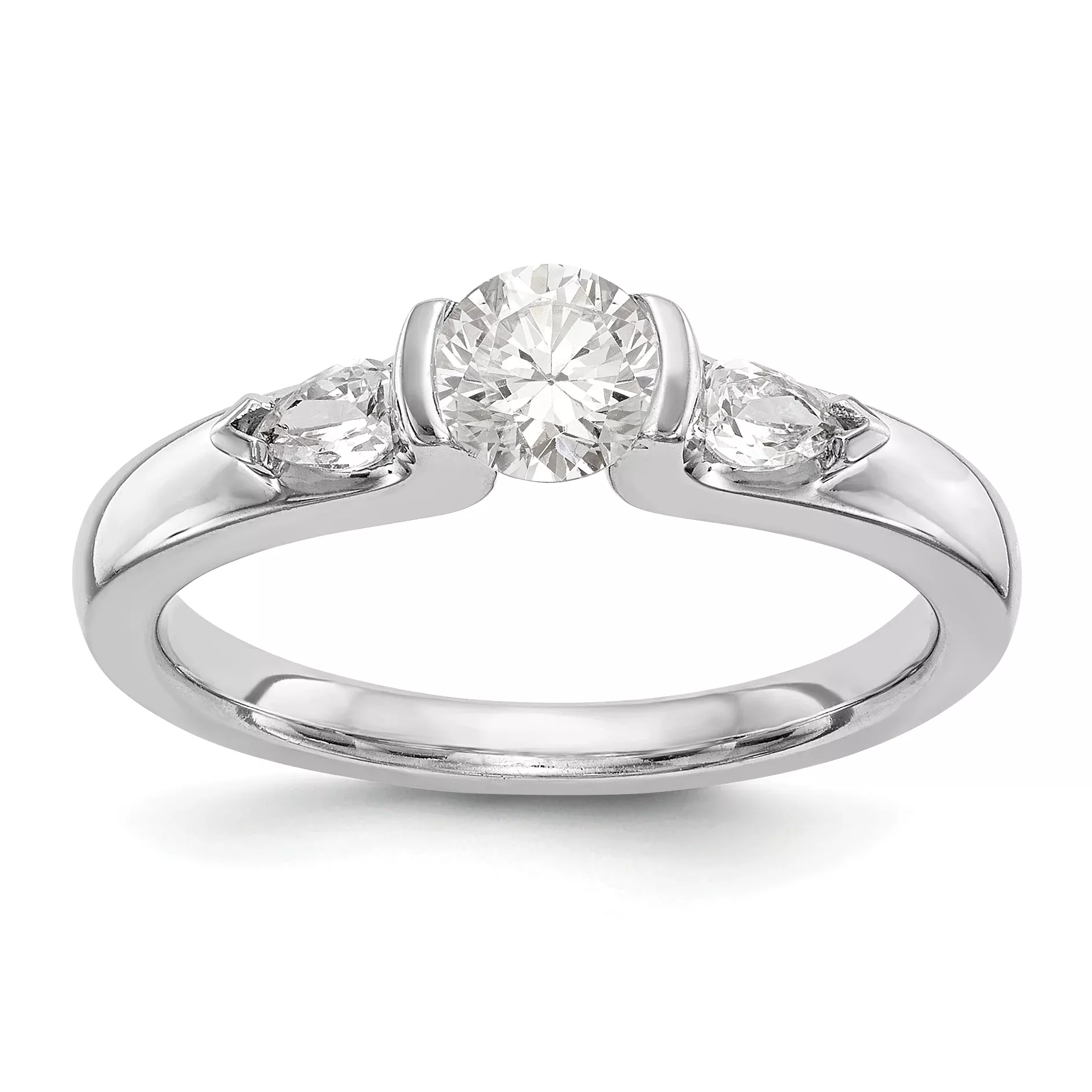 14K White Gold 3 Stone Bezel Simulated Diamond Engagement Ring
