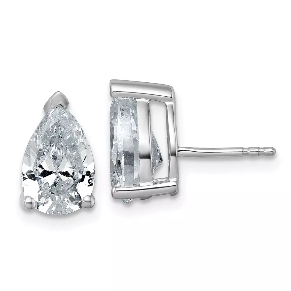 14k White Gold 4 carat Lab Grown Diamond VS/SI+ G+ Complete Pear Three Prong Stud Earrings