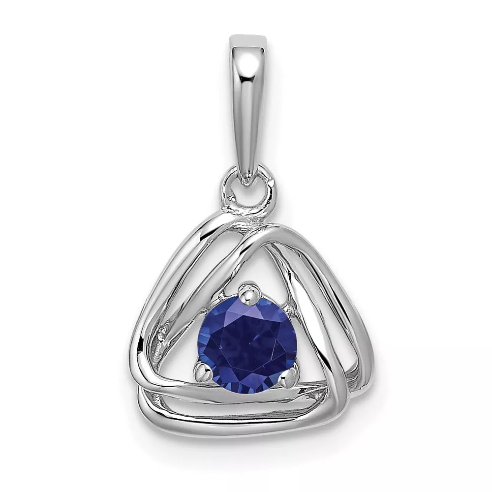 14k White Gold 4mm Round September/Lab Created Sapphire Triangle Pendant
