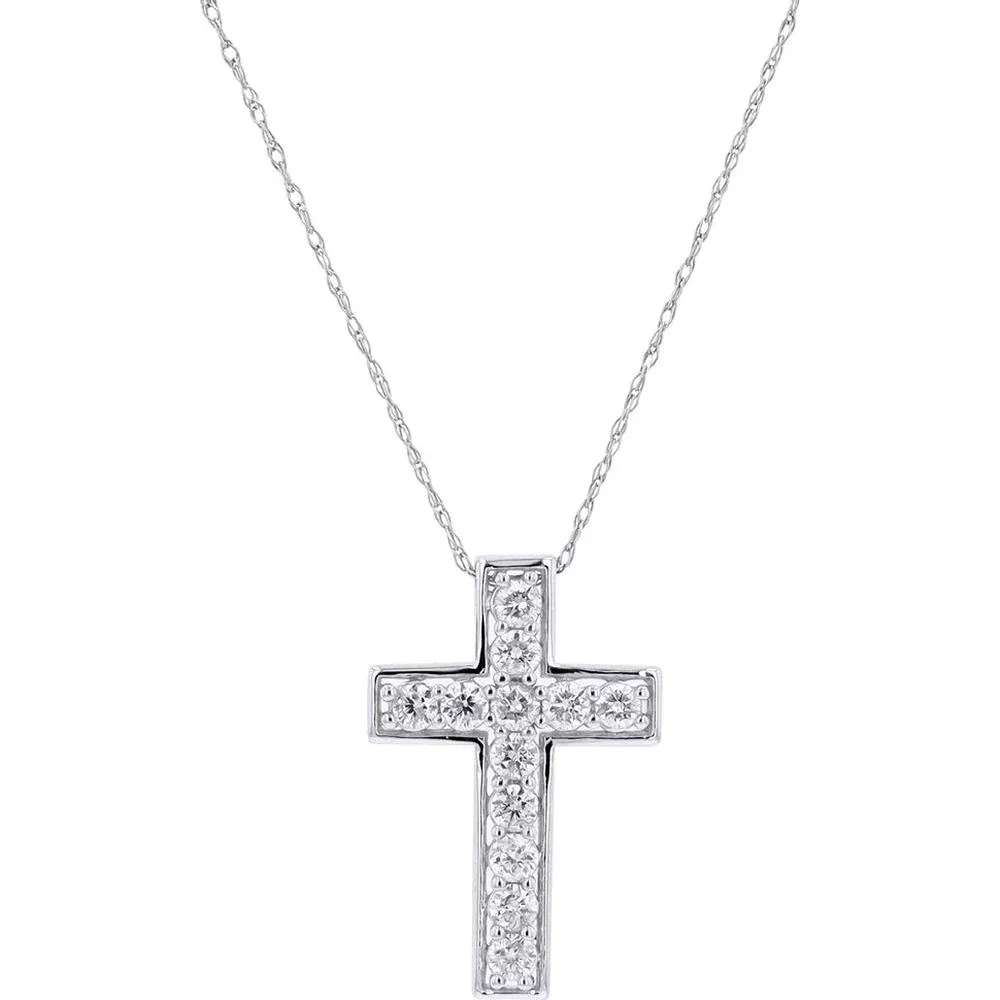 14K White Gold .50 Carat Total Weight Diamond Cross Pendant