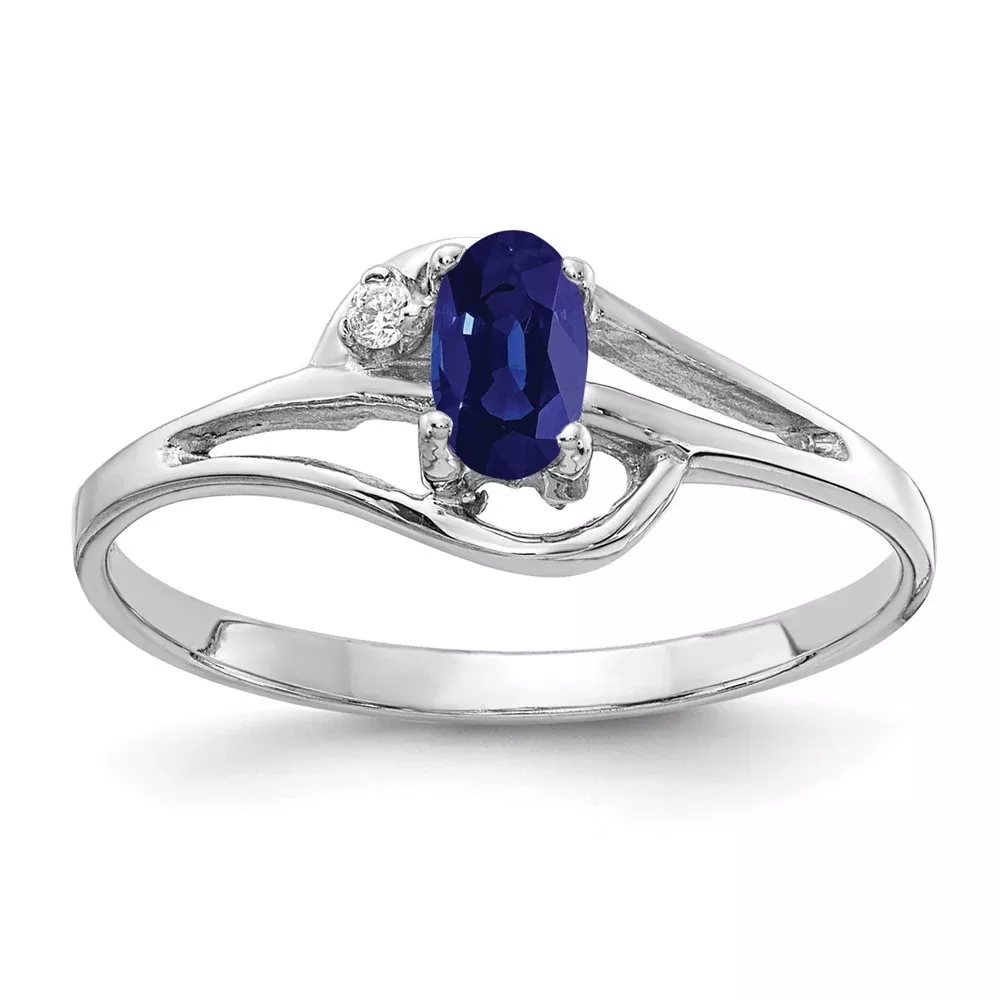14k White Gold 5x3mm Oval Sapphire A Real Diamond ring
