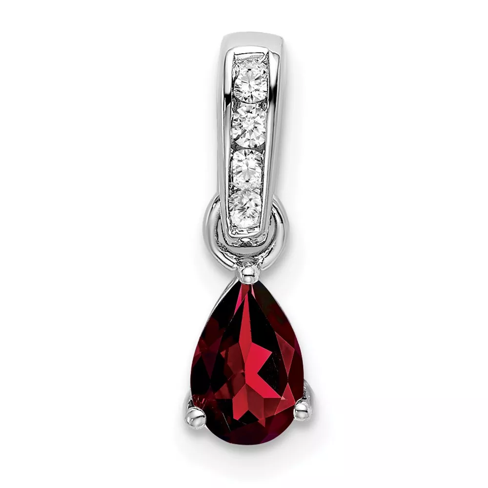 14k White Gold 6×4 Pear January/Garnet and Diamond Pendant