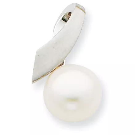 14K White Gold 8-9mm Button FWC Pearl Satin Finish Pendant Slide