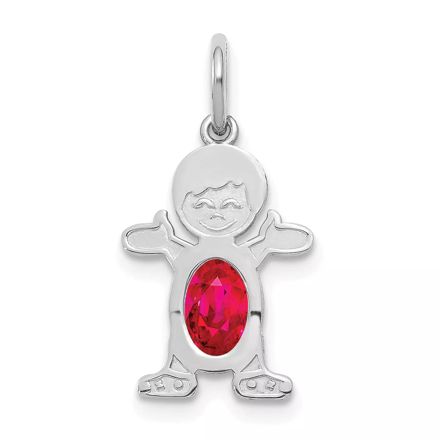 14K White Gold Boy 6x4 Oval Genuine Ruby-July