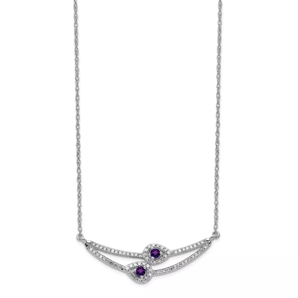 14k White Gold Diamond & Amethyst Necklace