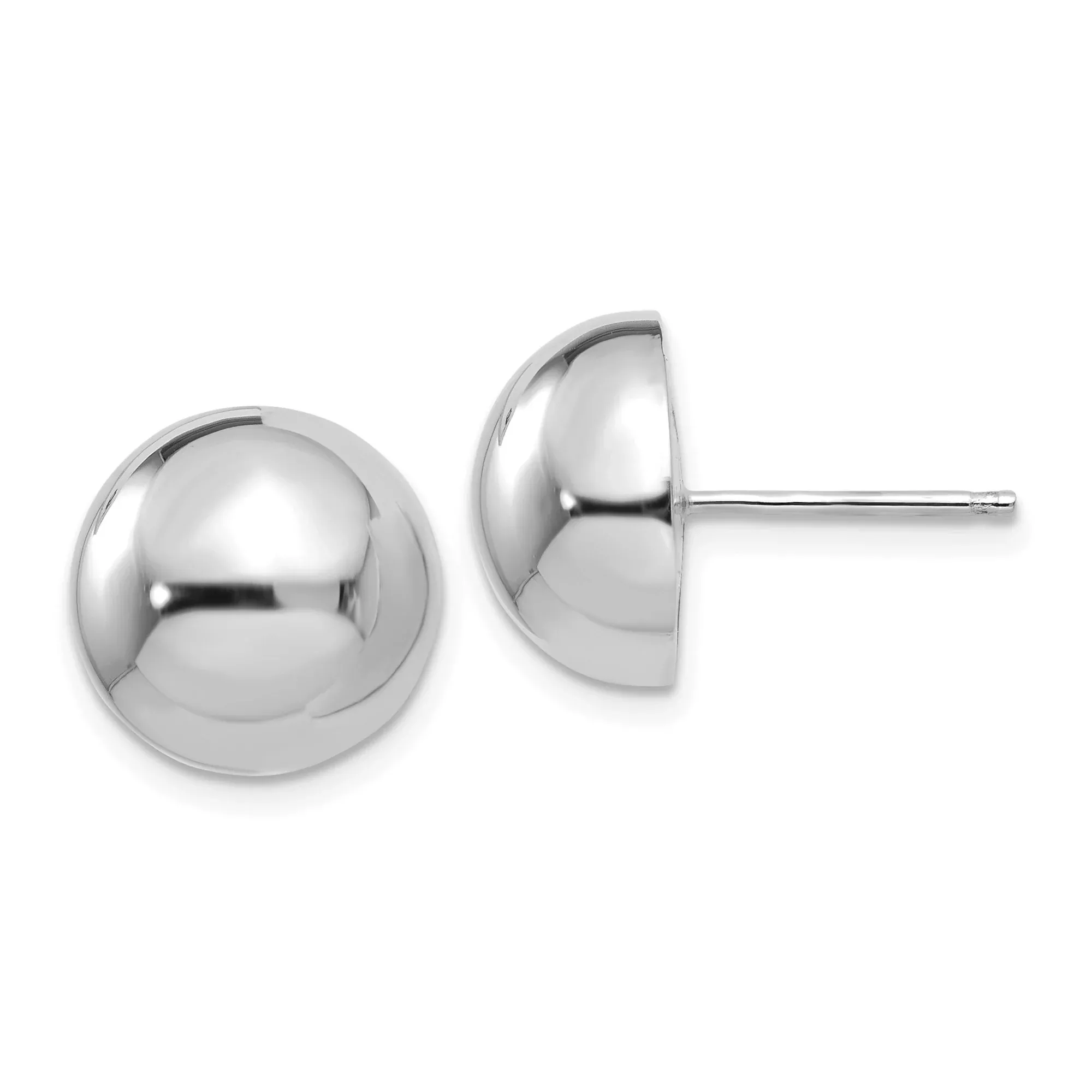 14k White Gold Dome Stud Earrings, High Polish Minimalist Ball Design for Women