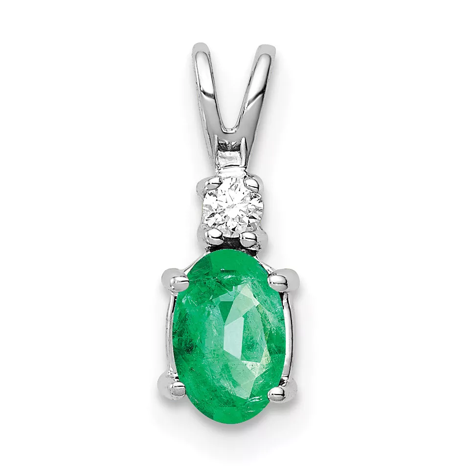 14K White Gold Emerald and Diamond Pendant