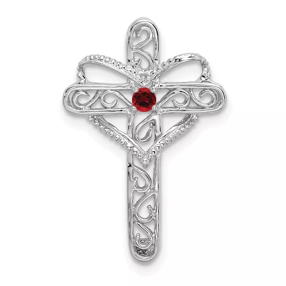 14k White Gold Genuine Mother's Cross Pendant
