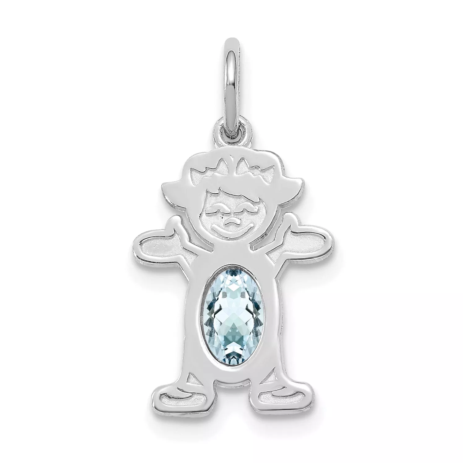 14K White Gold Girl 6x4 Oval Genuine Aquamarine-March