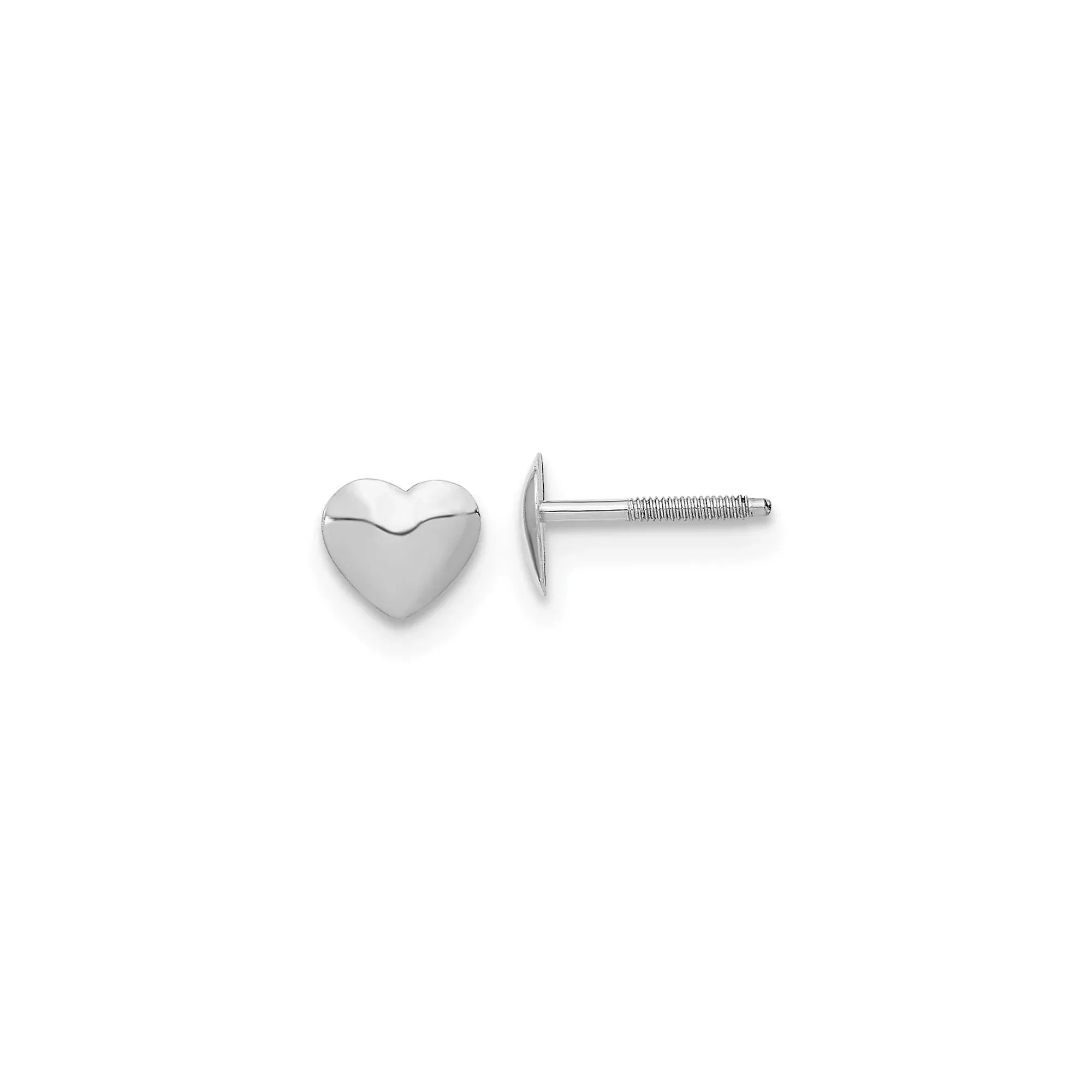 14k White Gold Heart Shaped Stud Earrings with Screw Back for Women