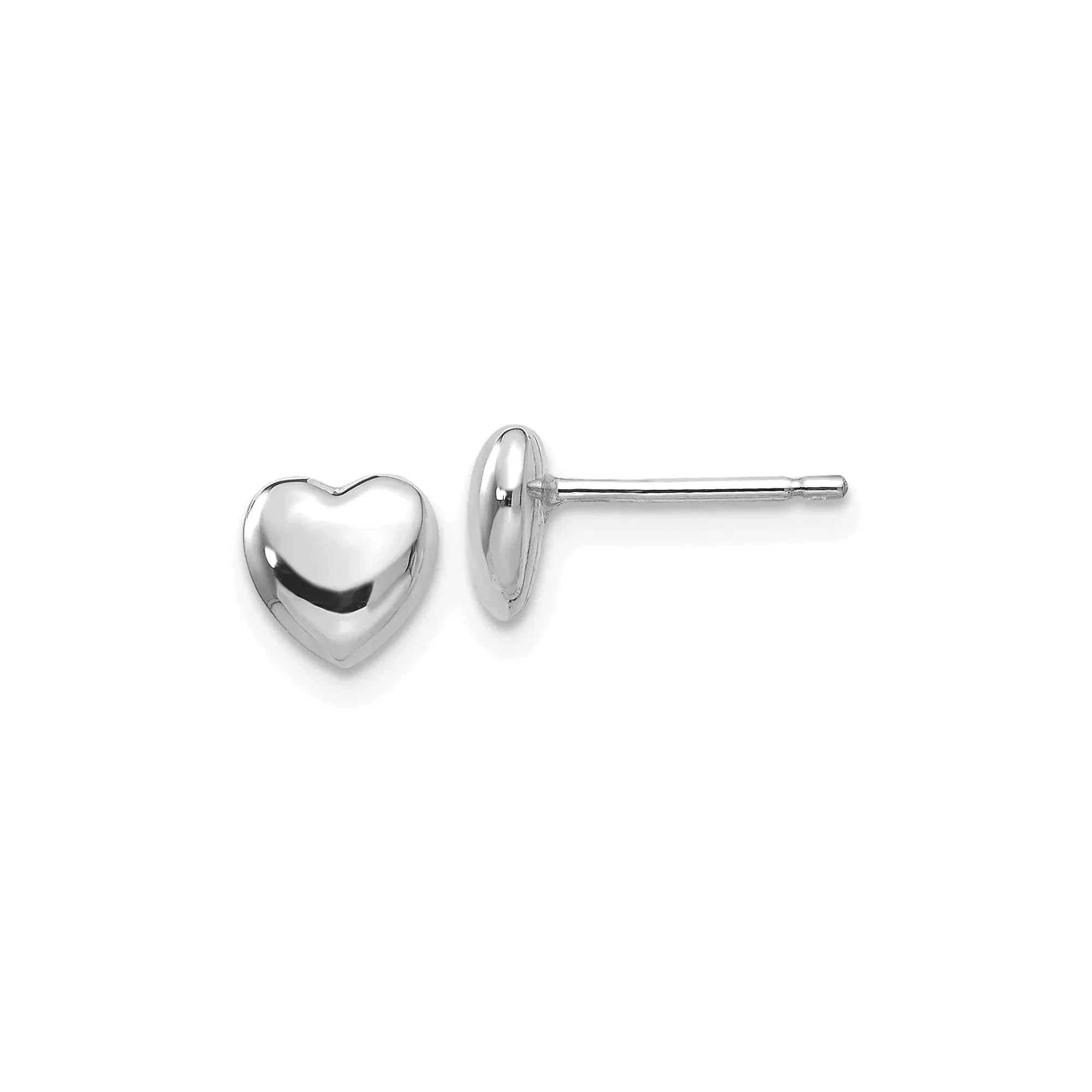 14k White Gold Heart Stud Earrings, Minimalist Polished Design for Women