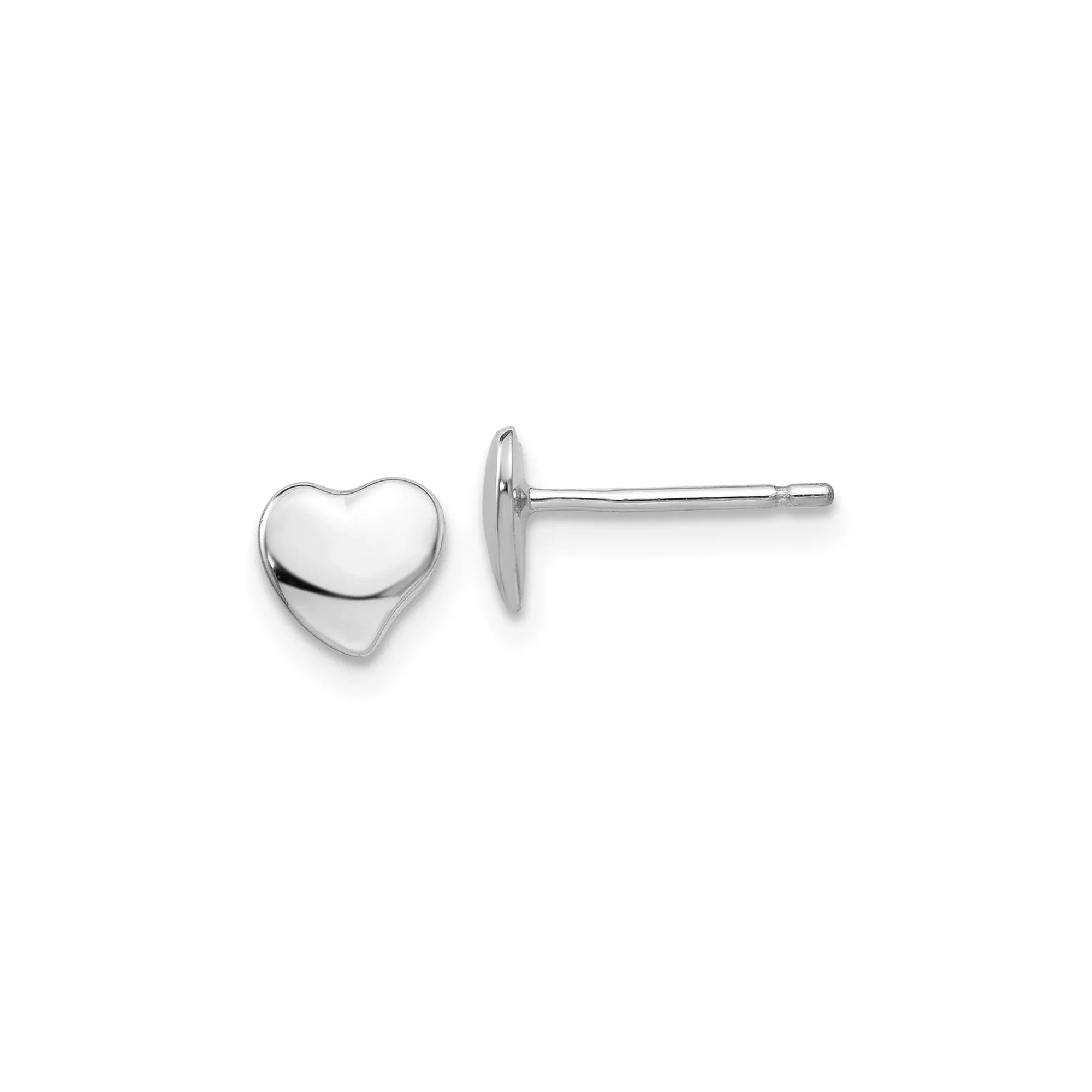 14k White Gold Heart Stud Earrings, Polished Minimalist Design for Women