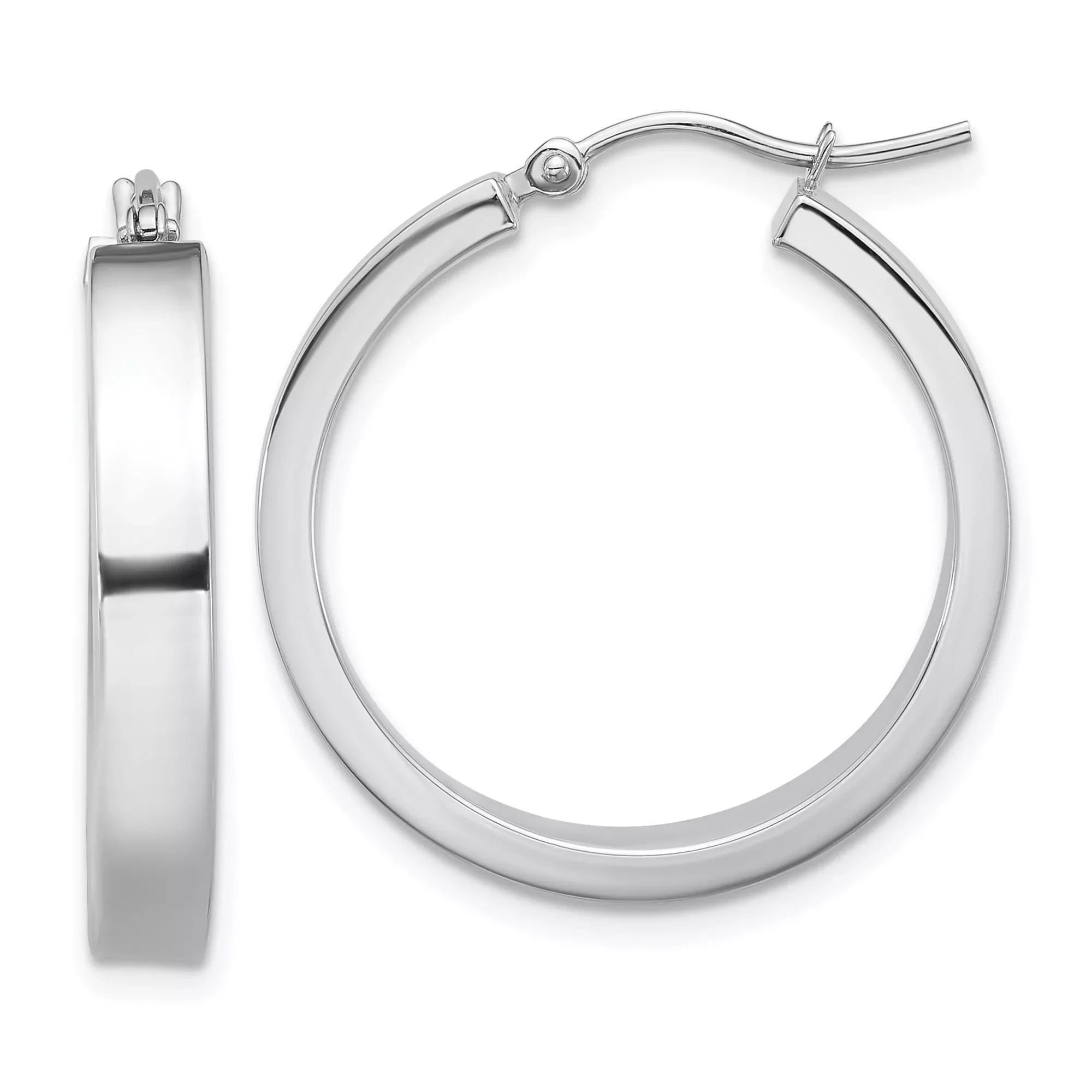 14k White Gold Hoop Earrings, Polished Finish, Hinged Closure, Classic Minimalist Style