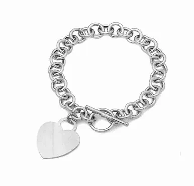 14k White Gold Id Heart 6mm Toggle Bracelet 7 1/4"