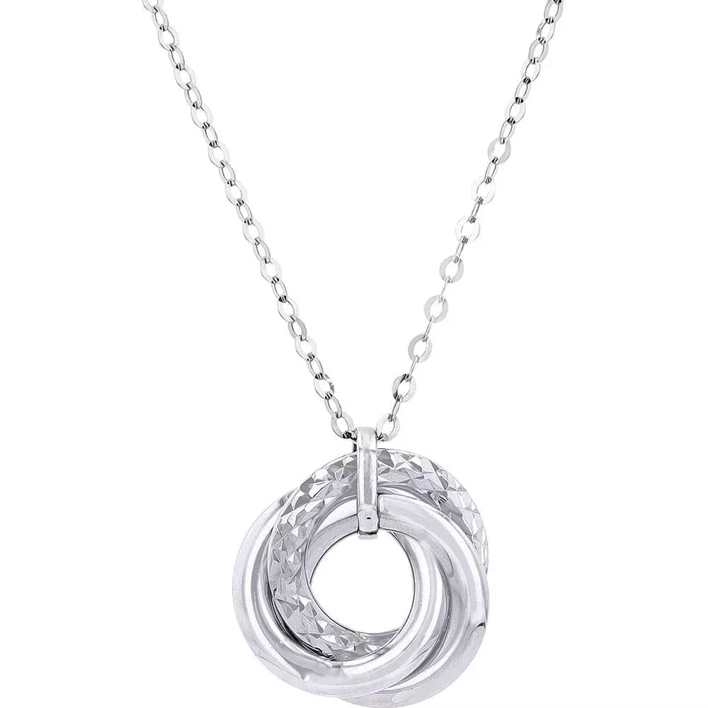 14K White Gold Interlocking Circle Pendant with Diamonds - Timeless Elegance