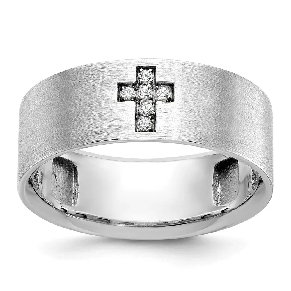14k White Gold Men's Cross Satin 1 /20 carat Diamond Complete Ring
