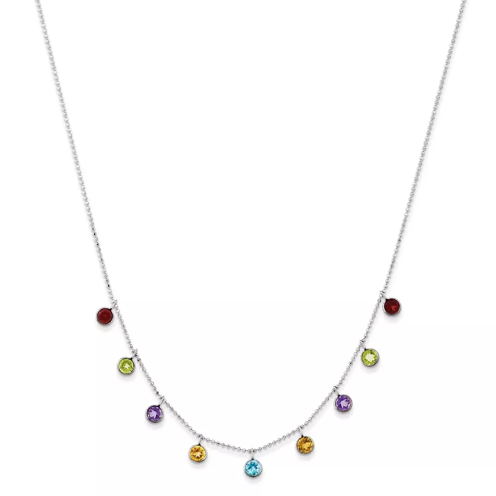 14K White Gold Multi-color Gemstone with 2in ext Necklace