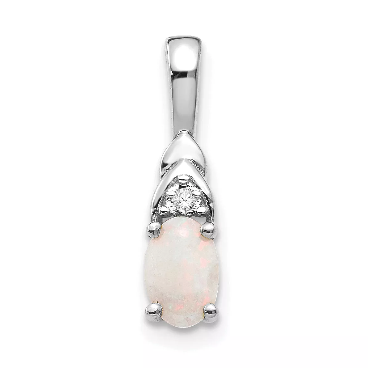 14K White Gold Opal and Diamond Pendant