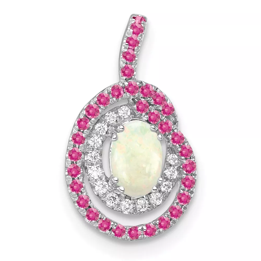14k White Gold Pink Tourmaline/Opal/Diamond Chain Slide