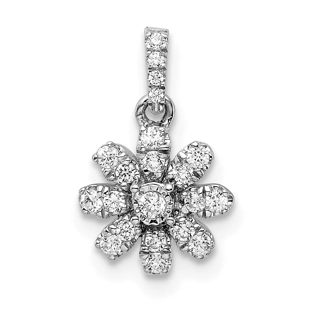 14k White Gold Polished 1/6 carat Diamond Flower Pendant