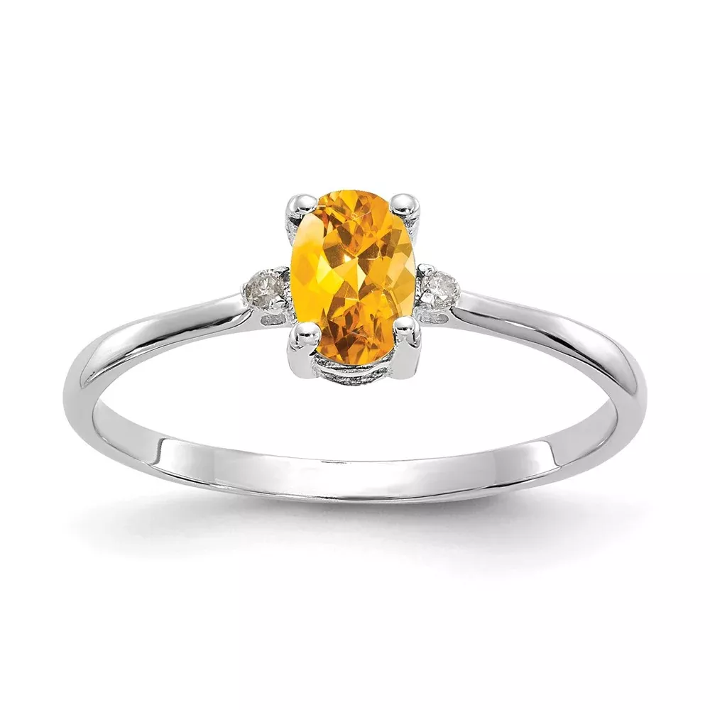 14k White Gold Real Diamond & Citrine Birthstone Ring