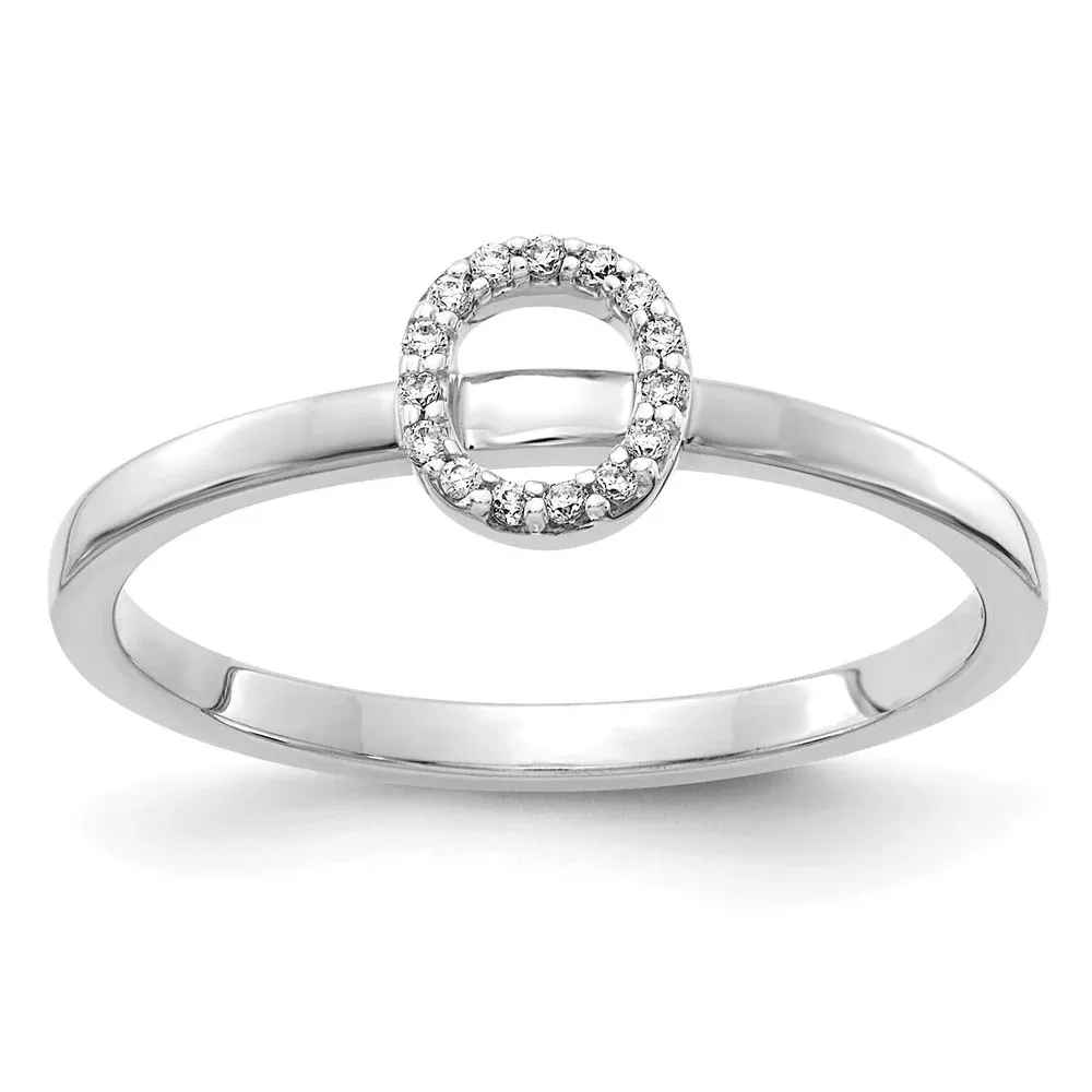 14k White Gold Real Diamond Initial O Ring