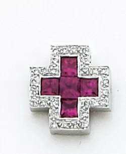 14k White Gold Ruby Surounded By DiamondPendant 0.15ct