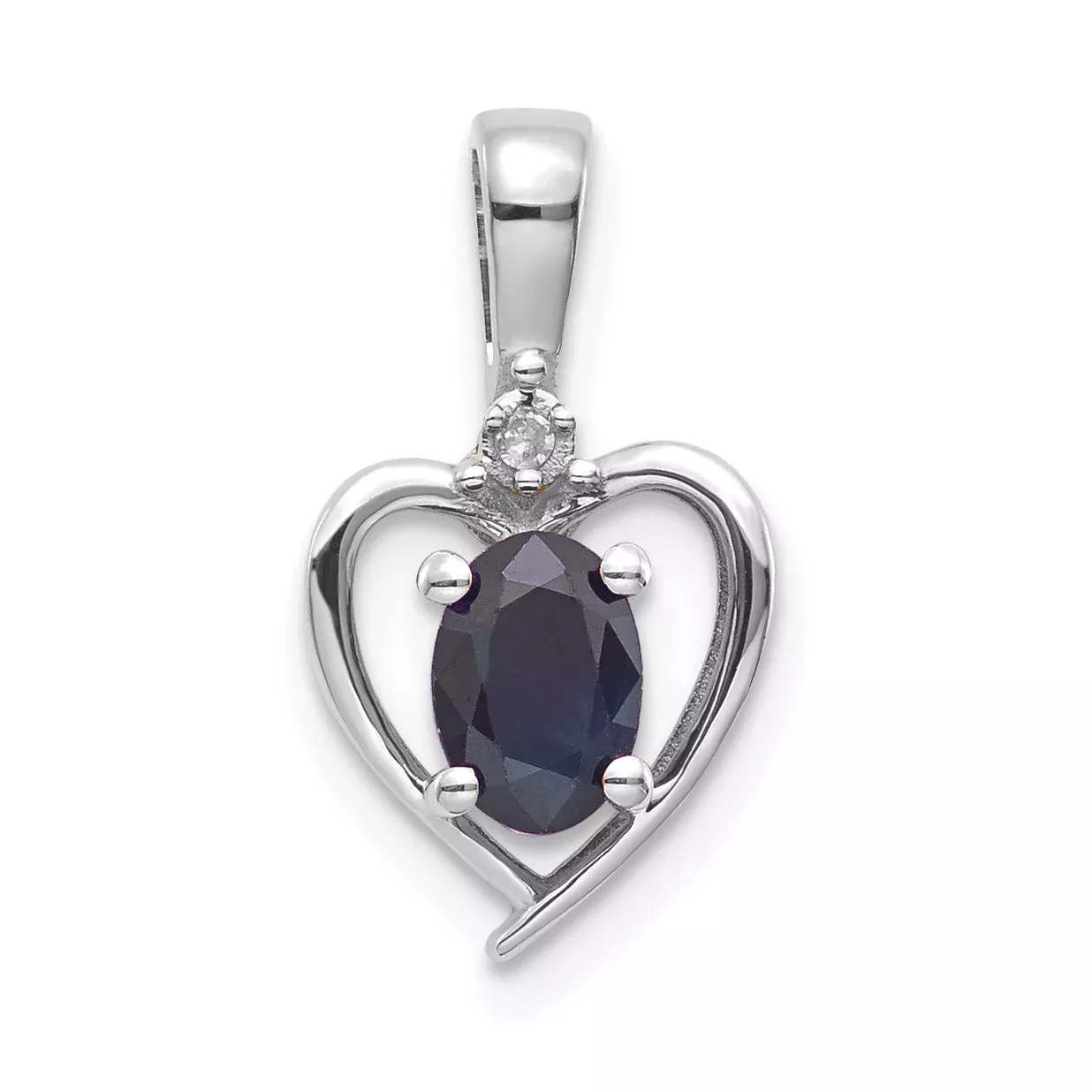 14K White Gold Sapphire and Diamond Heart Pendant