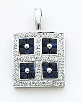 14k White Gold Sapphire Diamond Pendant 0.24 CT.