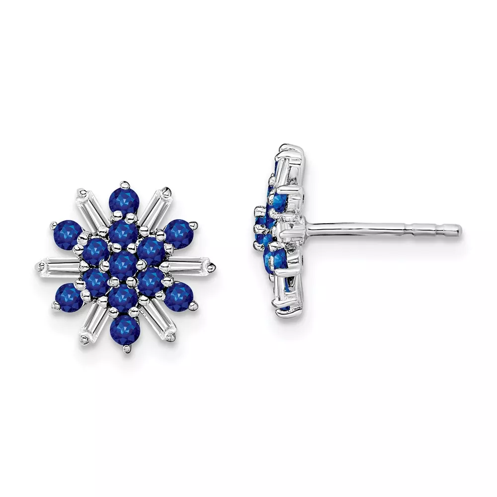 14k White Gold Sapphire and Diamond Snowflake Post Earrings