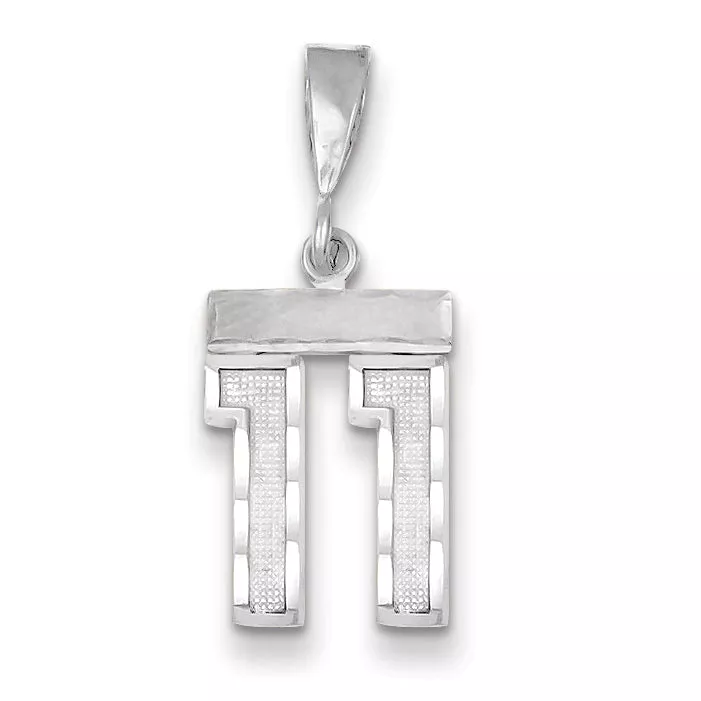 14K White Gold Small Diamond-cut Number 11 Charm