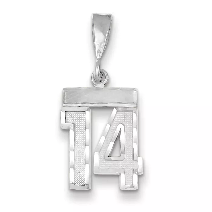 14K White Gold Small Diamond-cut Number 14 Charm