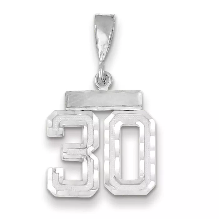 14K White Gold Small Diamond-cut Number 30 Charm