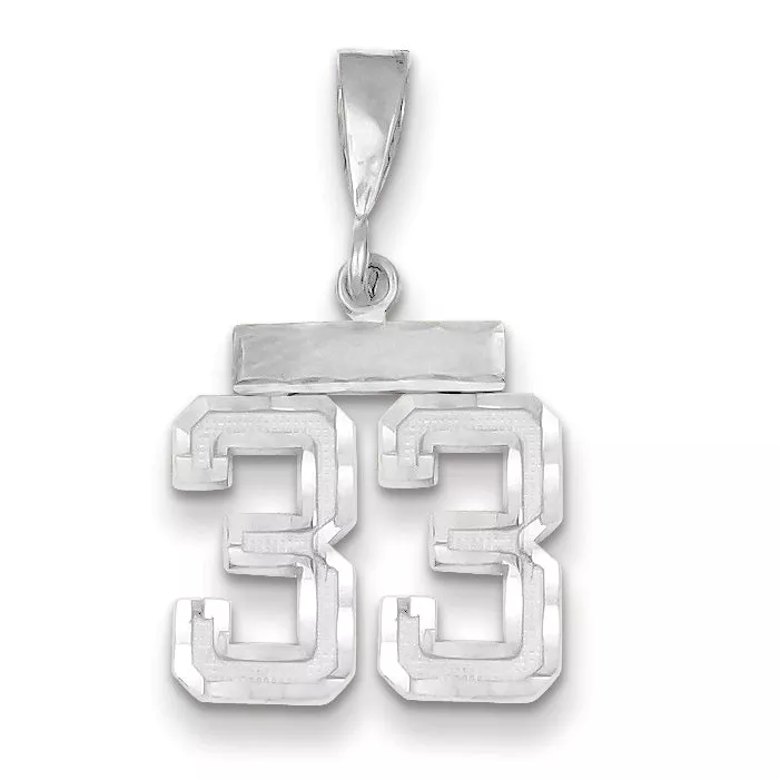 14K White Gold Small Diamond-cut Number 33 Charm