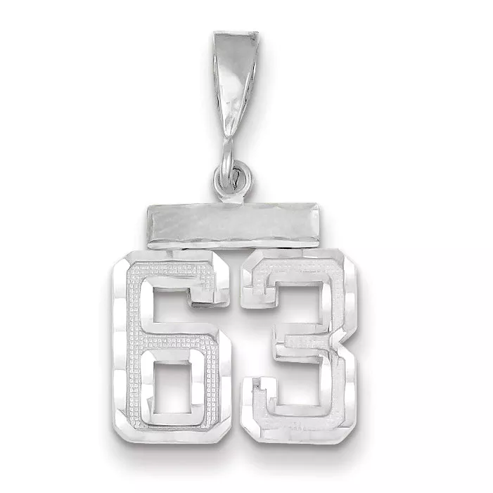 14K White Gold Small Diamond-cut Number 63 Charm