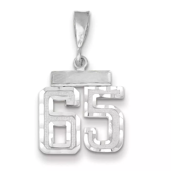 14K White Gold Small Diamond-cut Number 65 Charm