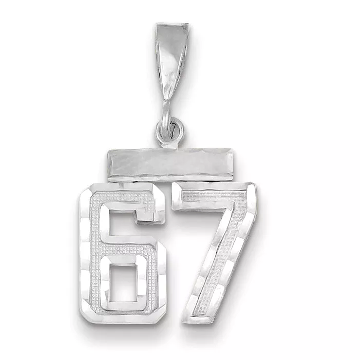 14K White Gold Small Diamond-cut Number 67 Charm