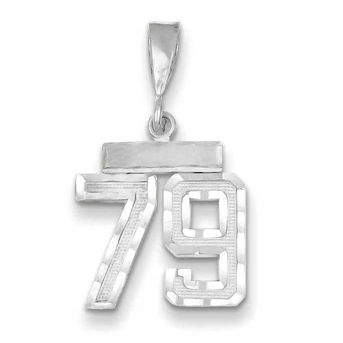 14K White Gold Small Diamond-cut Number 79 Charm