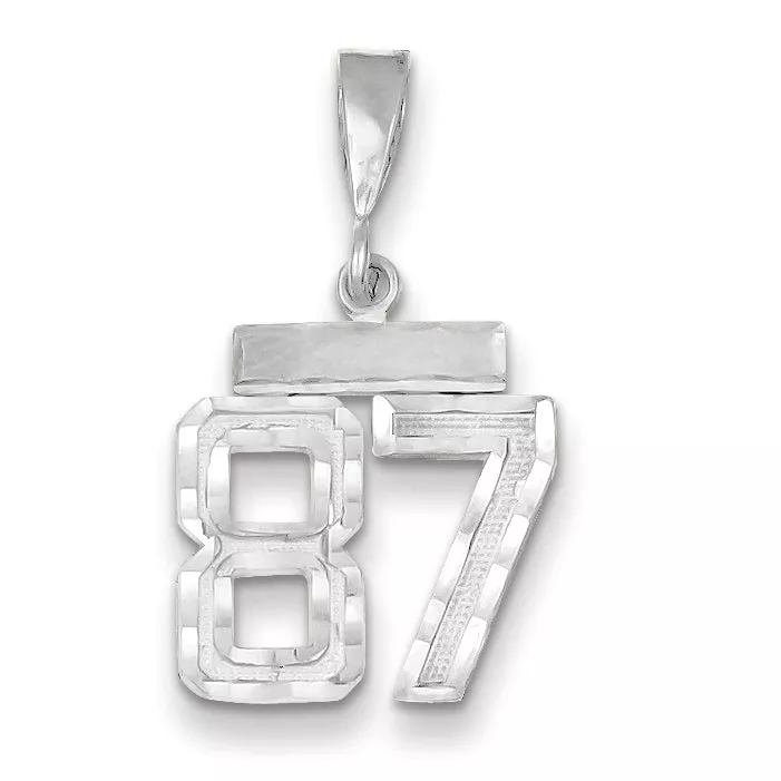 14K White Gold Small Diamond-cut Number 87 Charm