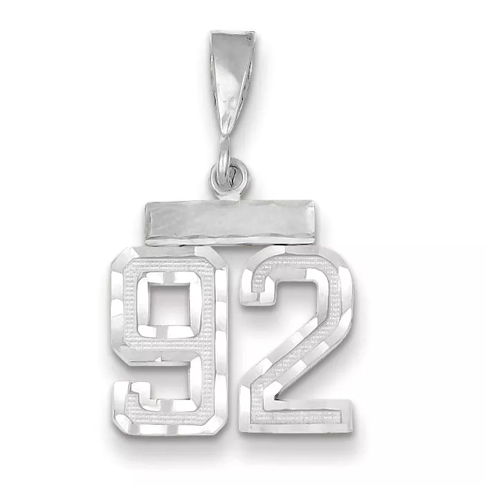 14K White Gold Small Diamond-cut Number 92 Charm