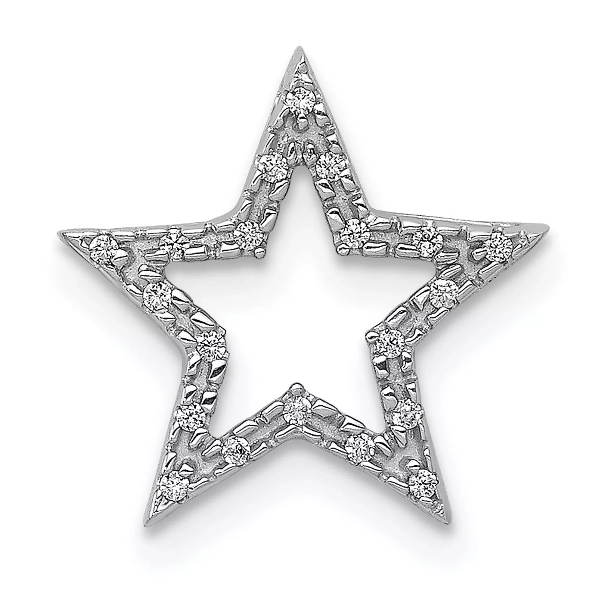 14k White Gold Star Pendant with Diamond Accents, Openwork Celestial Design for Women