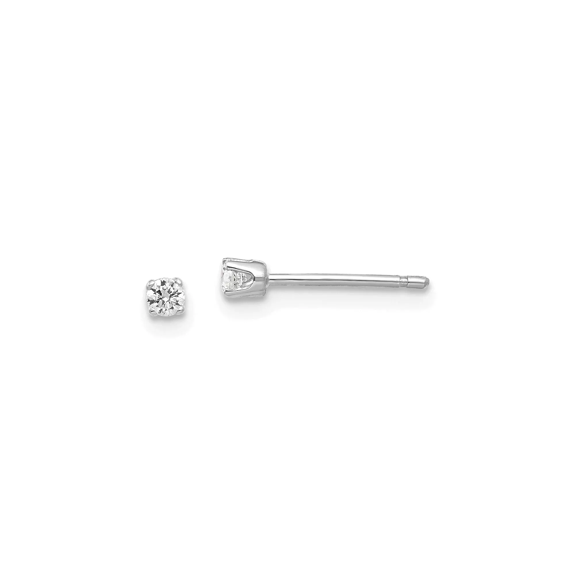 14k White Gold Stud Earrings with Cubic Zirconia, Round Cut Solitaire Prong Setting