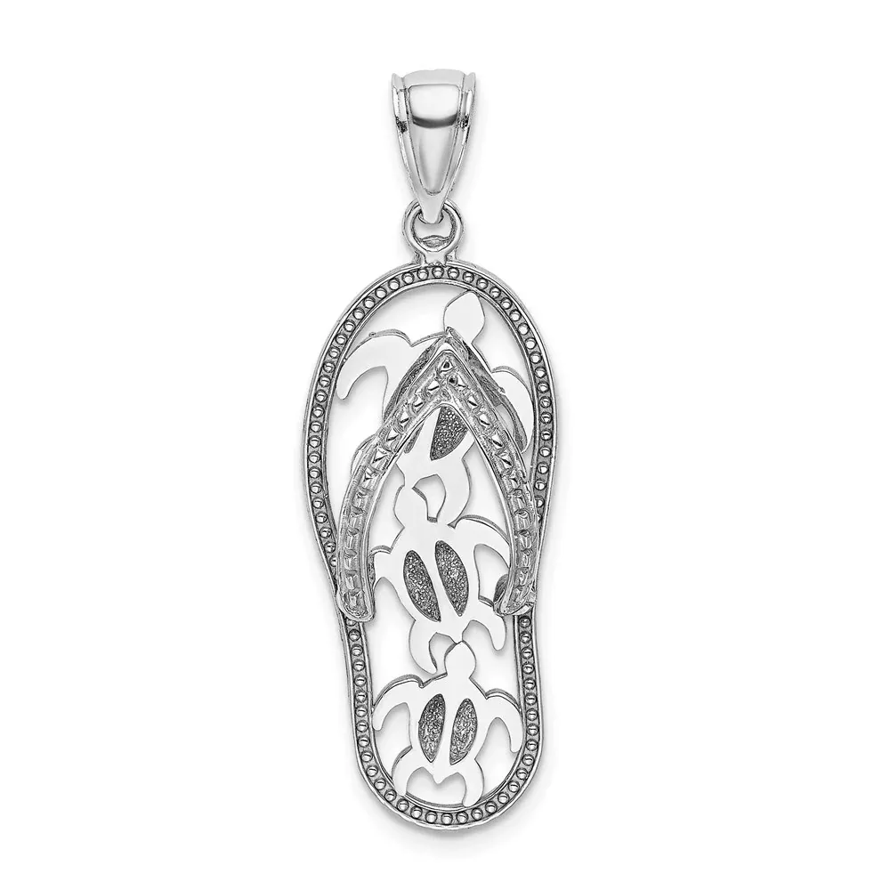 14k White Gold Triple Turtle Flip-Flop Charm