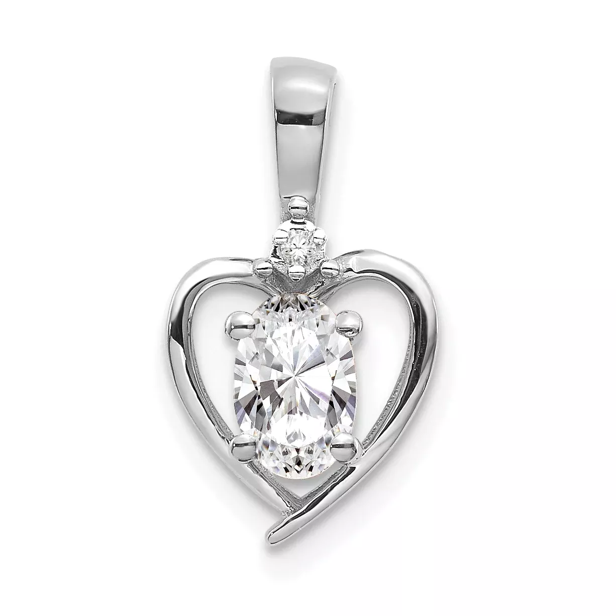14K White Gold White Topaz and Diamond Heart Pendant