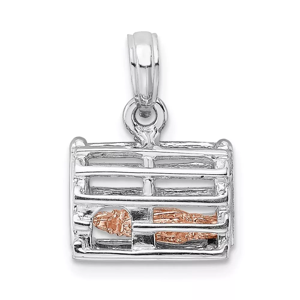 14k White /Rose Gold Two-tone Gold 3D Lobster Trap Moveable Charm